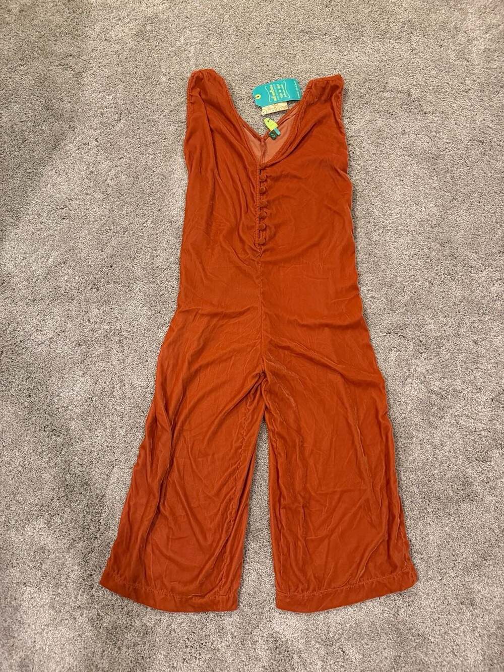 Farm Rio Jumpsuit Size PP Orange Velvet Button Front Sleeveless